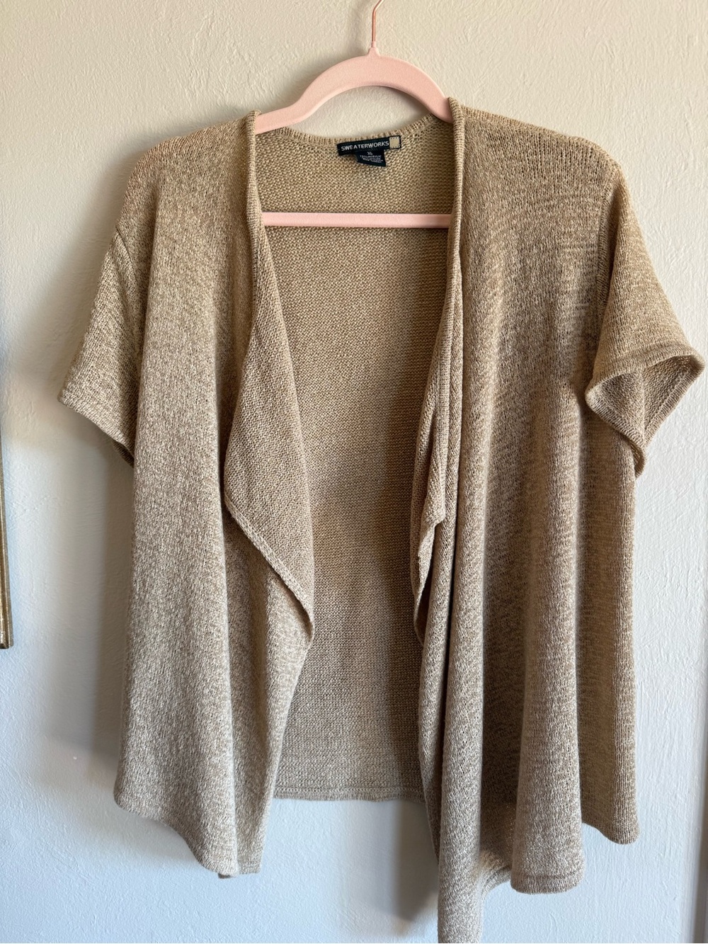 Sweaterworks Xl oatmeal color short sleeve light weight cardigan.